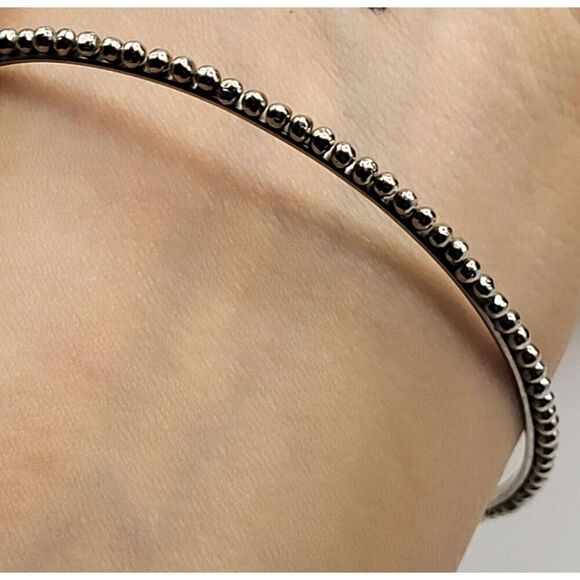 Vintage Silver Beaded Bracelet Bangle 2.6in dia - Picture 2 of 2